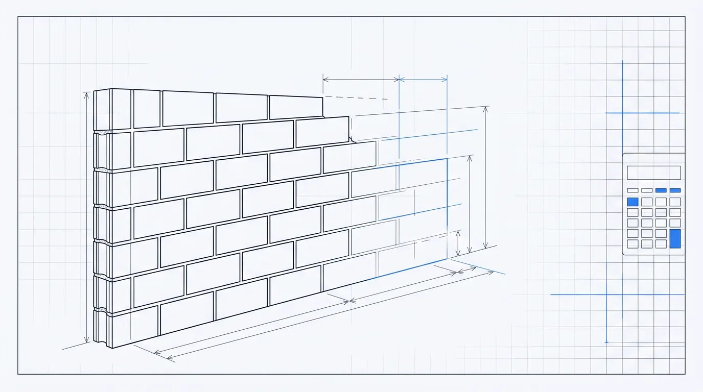 Blueprint illustration of a concrete block wall and masonry estimating tools